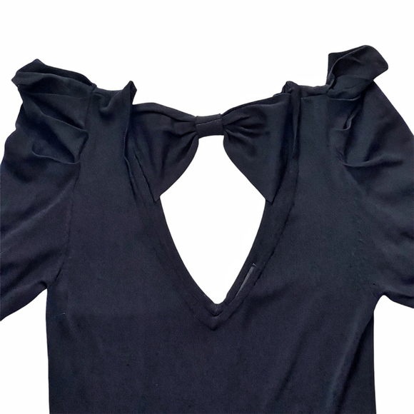 Women Puff Half Sleeve V Neck Slim Fit Knit dress Sz S - Picture 8 of 12